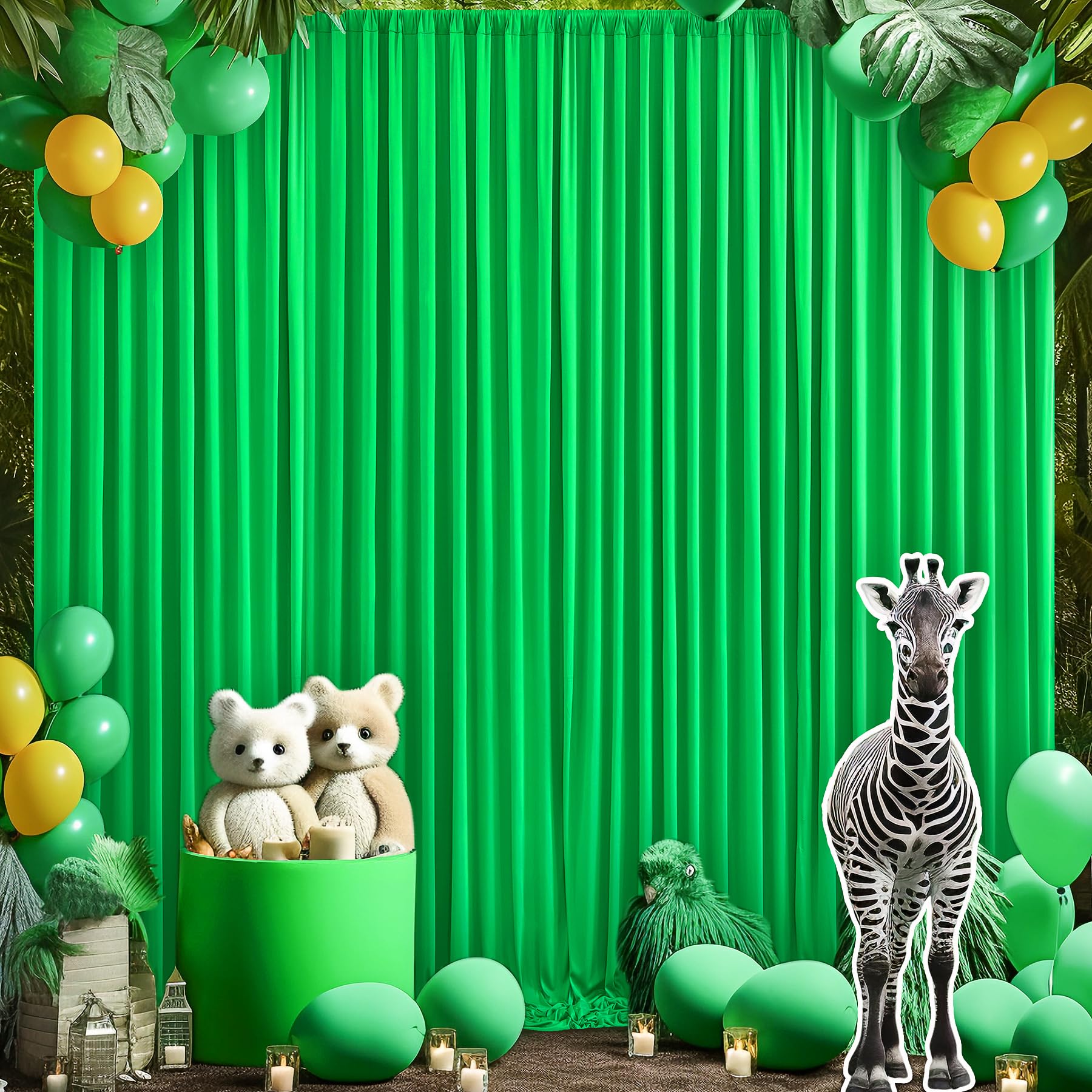 10Ft X 10Ft Green Backdrop Curtain For Parties Green Wrinkle Free Backdrop Drapes Panels For Baby Shower Birthday Party Photo Ph